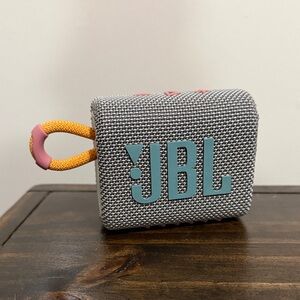 Mini JBL Bluetooth Speaker with Gray and Pink Design